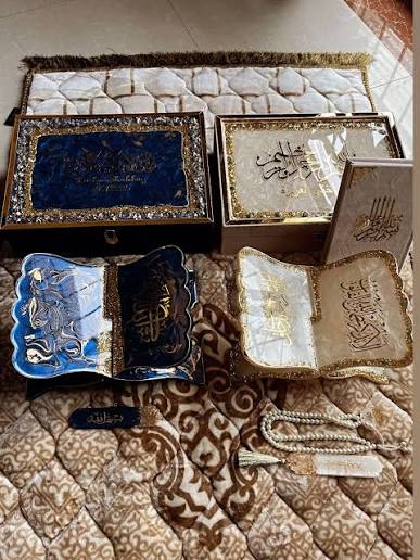 blue and off white combo Quran set